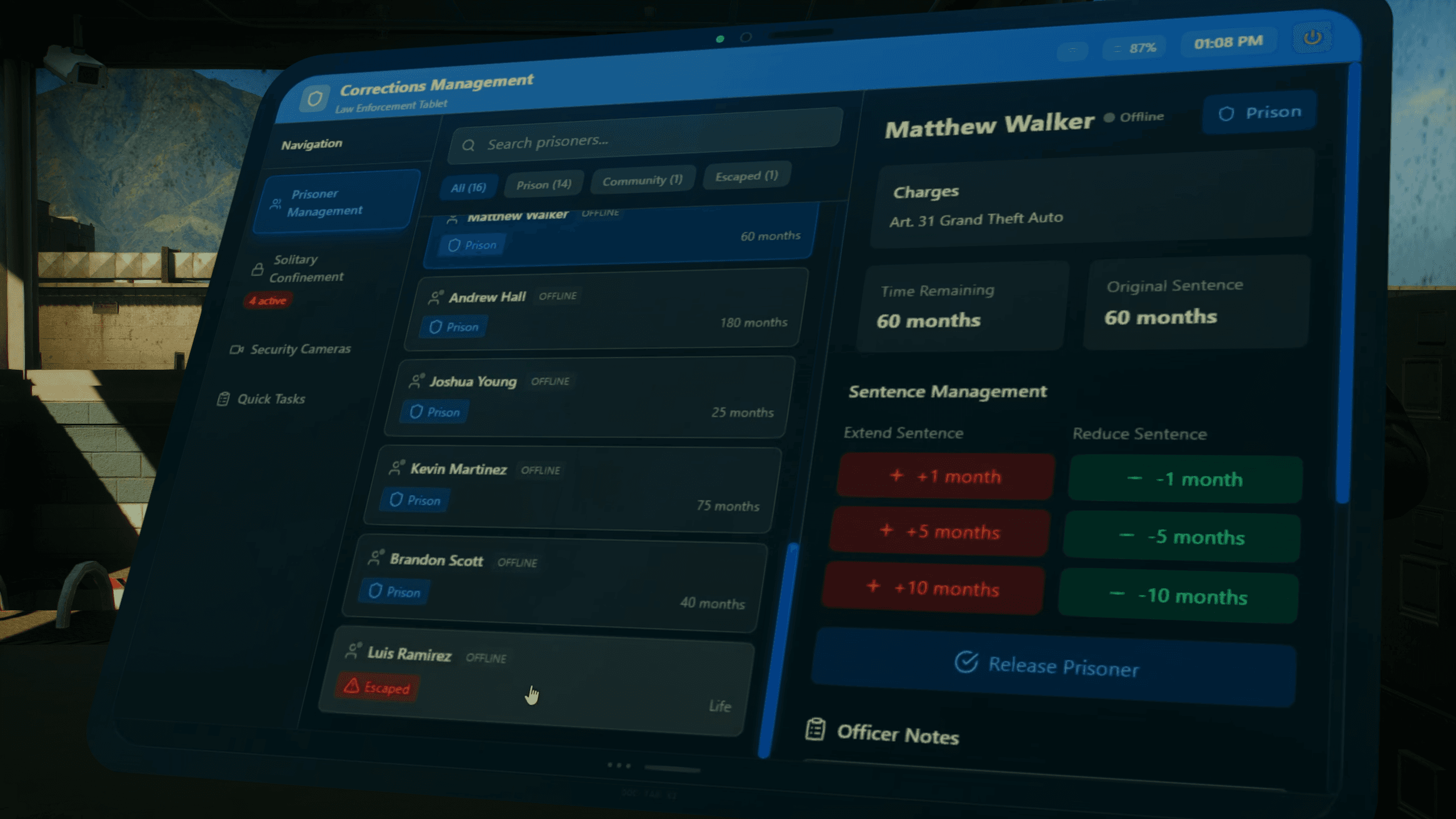 Corrections Management Tablet